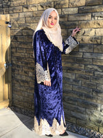 Velvet Lace Blue Abaya