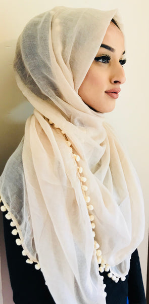 Iqra Pom Pom Hijab Cream