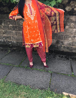 Orange Embroidered Lawn Suit