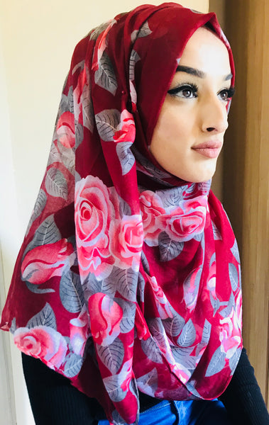 Alisha Floral Hijab Burgundy