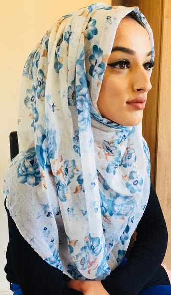 Aisha Floral Hijab White