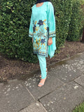 Blue Embroidered Cotton Suit
