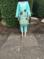 Blue Embroidered Cotton Suit